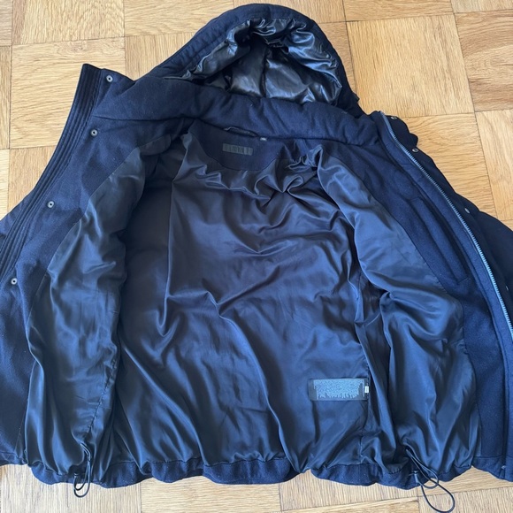 Uniqlo Men’s Large Wool Blend Down Puffer Coat Jacket Dark Navy Blue - Picture 4 of 10